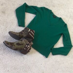 J.CREW/VINTAGE-TEAL GREEN PREPPY V- NECK SWEATER